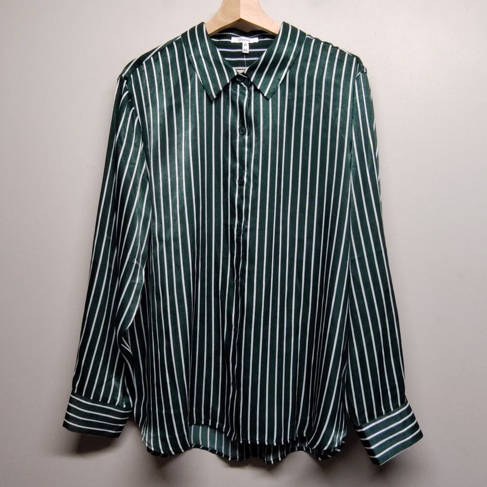 Maurices Winona Satin Button Down Shirt Women XXL Green Stripes Corporate Chic